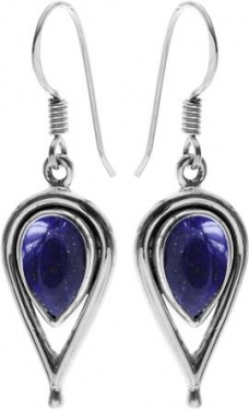 Silver Teardrop Lapiz Lazuli Earrings