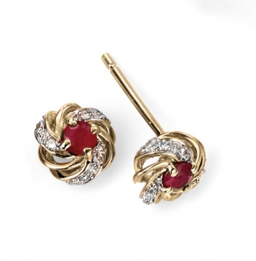 9ct Gold Ruby & Diamond Earrings