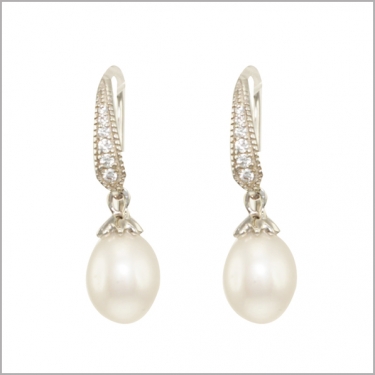 Silver, Pearl & Cz Earrings