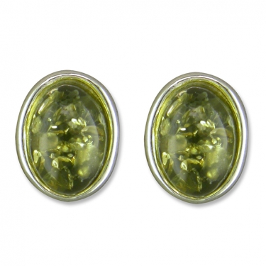 Oval Green Amber Studs