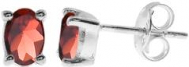 Silver Garnet Oval Stud Earrings